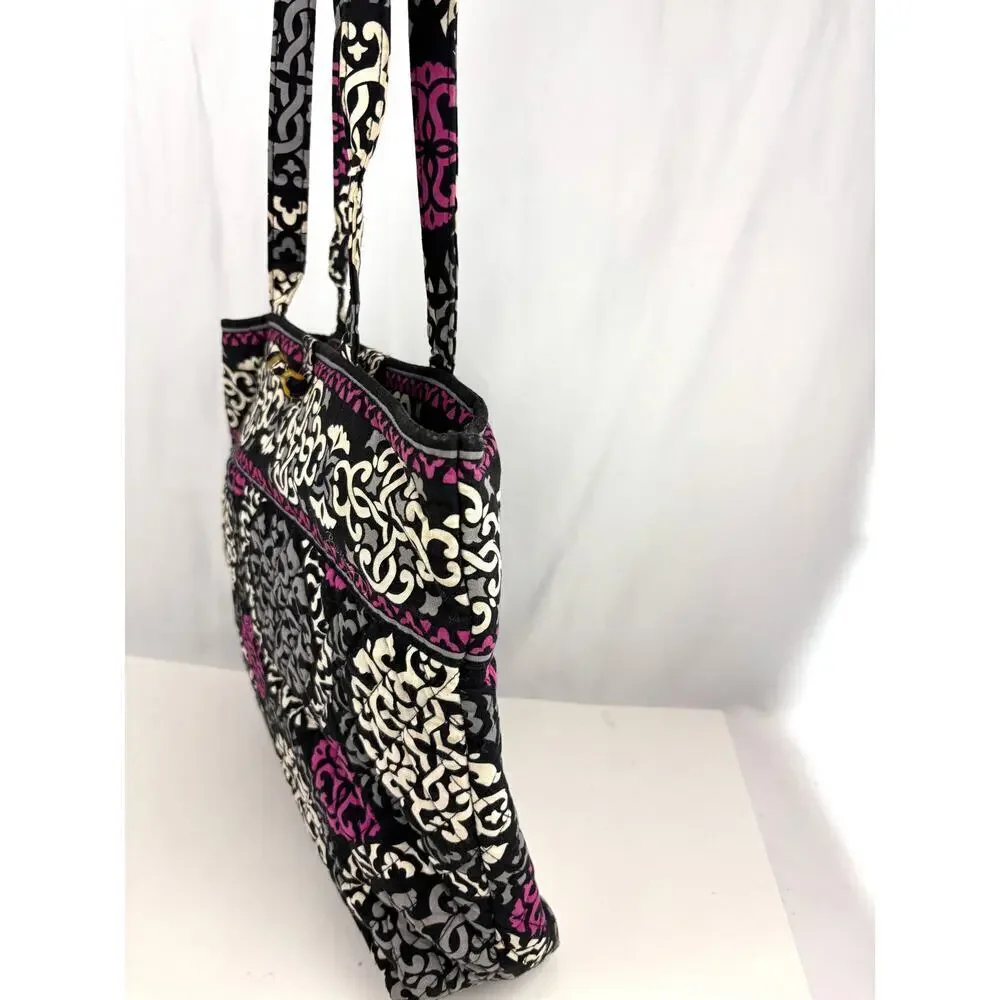 Vera Bradley Canterberry Magenta 2013‎ Tote Quilted Bag Black White READ